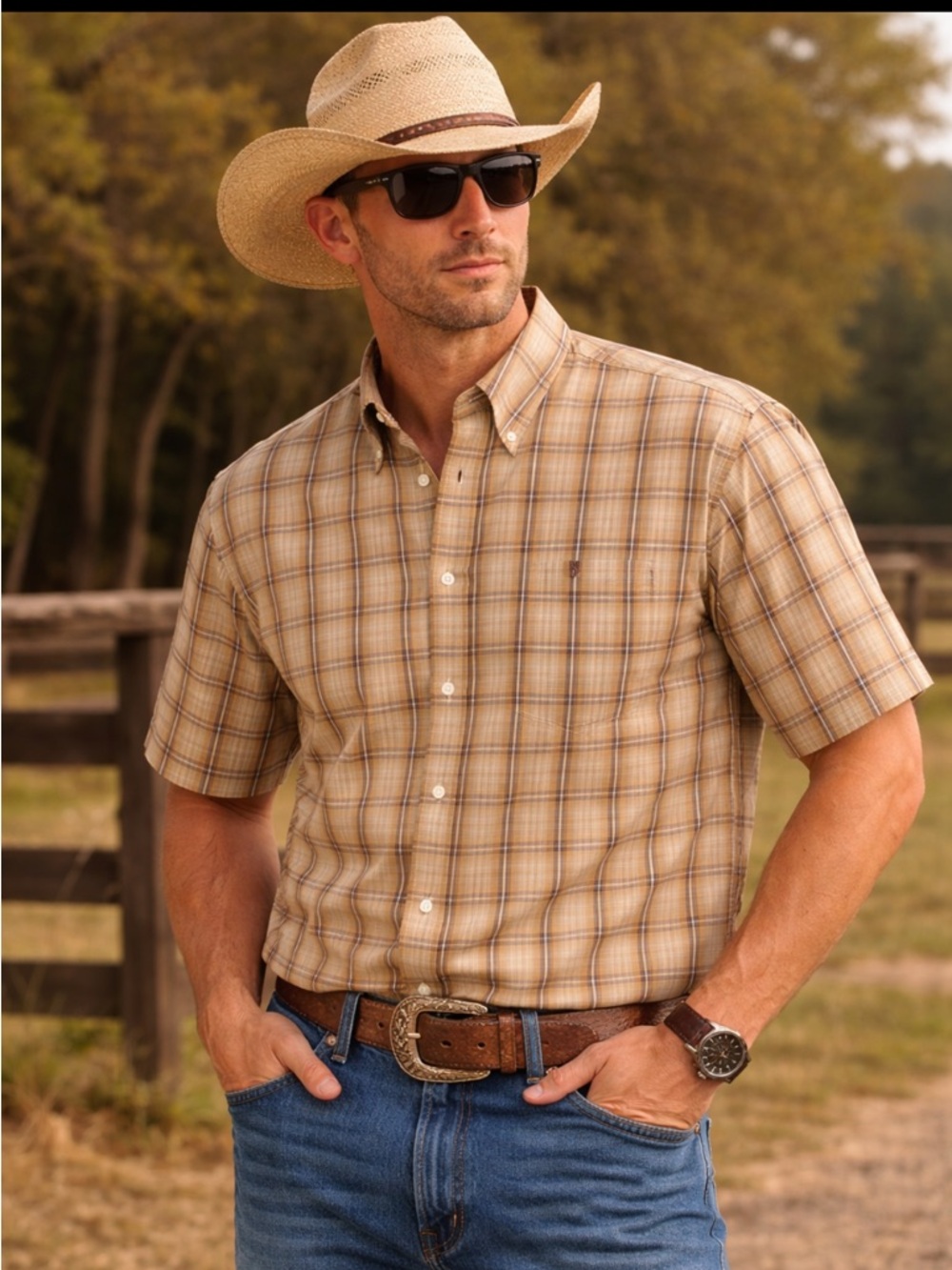 Men's Wrangler George Strait Collection Short Sleeve Shirt XL
